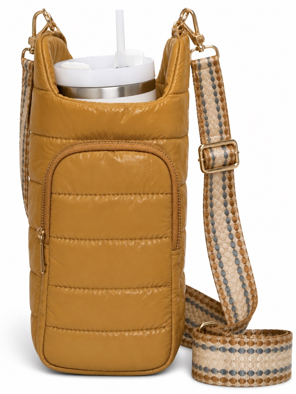 Camel Glossy Wanderfull Crossbody Bag with Detachable Strap